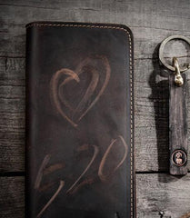 Leather Long Wallets for men Bifold Vintage Mens Long Wallet