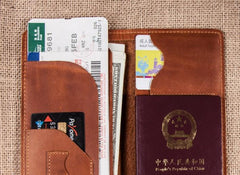 Leather Men Travel Wallet Passport Wallets Bifold Long Wallets for Men