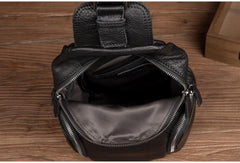 Cool Black Leather Chest Bag Mens Cool Sling Bag Black Crossbody Pack for men