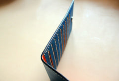 Handmade blue pretty fashion hand dyed leather billfold ID card wallet for women
