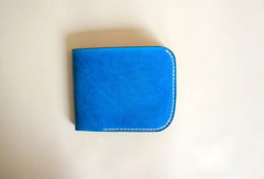 Handmade pretty blue cute leather billfold ID card holder bifold wallet for women/lady girl