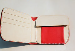 Handmade vintage red cute leather billfold ID card holder bifold wallet for women/lady girl