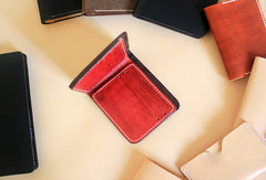 Handmade fashion red cute leather billfold ID card holder bifold wallet for women/lady girl