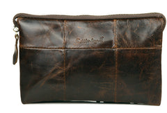 Men Leather clutch Vintage Bifold Dark Coffee Long wallet men leather zip clutch bag