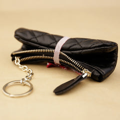 Mini Women Pink Leather Zip Coin Wallet with Keychains Keys Wallet Small Zip Change Wallet For Women