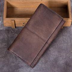 Grey Vintage Mens Bifold Leather Long Wallet Brown Long Phone Clutch Purse for Men