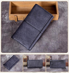 Cool Vintage Leather Brown Bifold Mens Long Wallet Phone Clutch Gray Long Wallet for Men