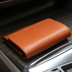 Minimalist Womens Red Leather Billfold Wallet Small Wallet with Coin Pocket Slim Wallet for Ladies