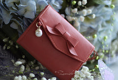 Handmade vintage cute bowknot leather billfold bifold wallet for women/lady