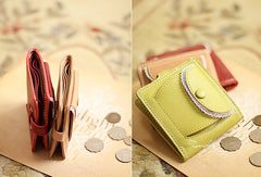 Handmade vintage cute sweet lace leather small bifold wallet for women/lady