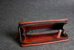 Leather men clutch red modern brown vintage zip clutch men long wallet purse clutch