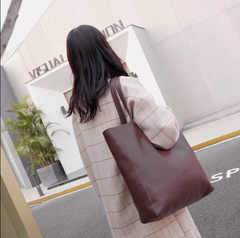Fashion Womens Coffee Leather Oversize Tote Bag Coffee Shoulder Tote Bag Handbag Tote For Women