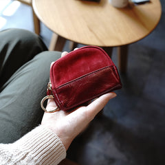 Vintage Women Purple Leather Zip Coin Pouch with Keyring Coin Wallet Change Wallet For Women