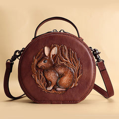 Cutest Womens Leather Round Handbag Bunny Crossbody Purse Vintage Round Shoulder Bags for Women
