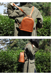 Genuine Leather Cute Women Backpack Bag Shoulder Bag Red Brown Leather Purse