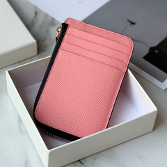 Cute Women Pink Leather Slim Round Card Holder Card Wallet Zipper Change Wallet For Women