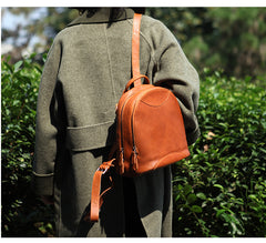 Genuine Leather Cute Women Backpack Bag Shoulder Bag Red Brown Leather Purse