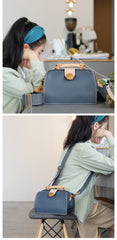 Vintage Womens Blue Leather Doctor Handbags Shoulder Purses Doctor Purse for Women