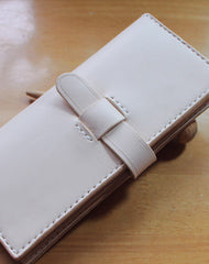 Handmade vintage purse leather wallet long phone wallet clutch wallet beige women