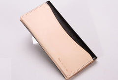 Handmade vintage beige minimalist leather phone clutch long wallet for women