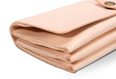 Handmade beige modern minimalist leather phone clutch long wallet for women