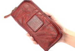 Handmade long wallet leather men phone zip clutch vintage wallet for men