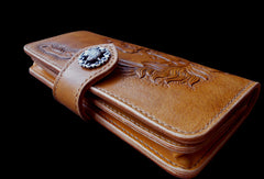 Handmade biker wallet leather bifold vintage galloping horse leather long wallet for men