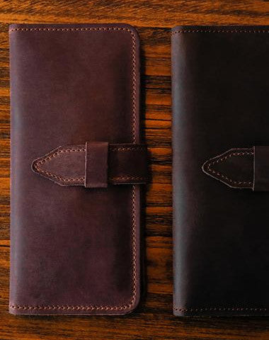 Handmade vintage purse leather wallet long phone wallet clutch wallet coffee brown men