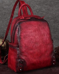 Genuine handmade Leather backpack bag shoulder bag girls women leather purse