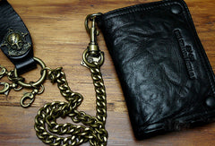 Handmade Motorcycle biker wallet key chain punk black heavy beige leather detachable