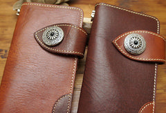 Handmade biker wallet leather with chain brown red brown Long wallet purse for men