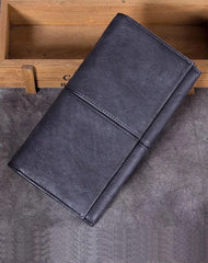 Grey Vintage Mens Bifold Leather Long Wallet Brown Long Phone Clutch Purse for Men