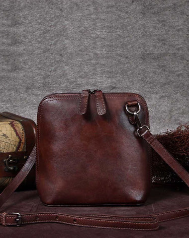 Coffee Leather Womens Square Small Side Bag Vintage Brown Small Shoulder Bag for Ladies