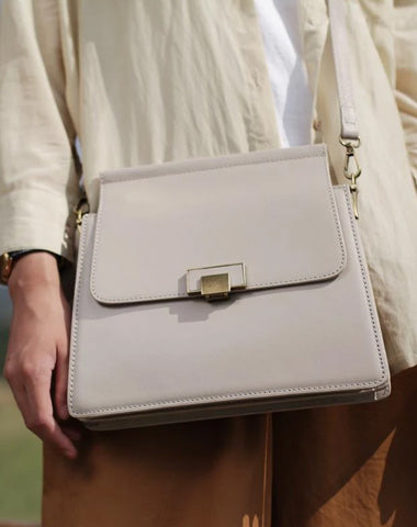 Fashion Womens White Leather Satchel Shoulder Bag Envelope Crossbody Bags Side Purses for Ladies