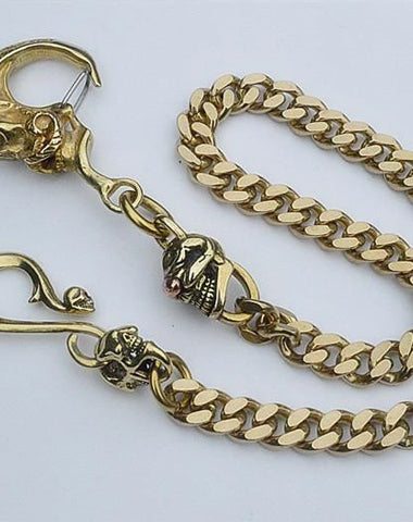 Badass Men's Gold Brass Skull Biker Wallet Chain Key Chain Pants Chain For Men
