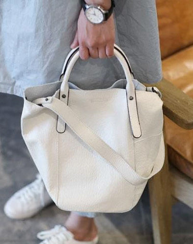Fashion Womens White Leather Bucket Vertical Tote Bag Bucket Black Shoulder Bag Bucket Handbag Purse