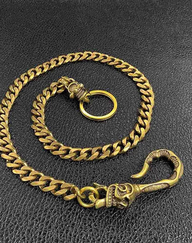 Cool Brass 19" Mens Skull Hook Key Chain Gold Pants Chain Wallet Chain Motorcycle Wallet Chain for Men