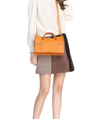 Fashion Womens Leather Square Handbag Purses Tan Small Handbag Shoulder Purse for Ladies