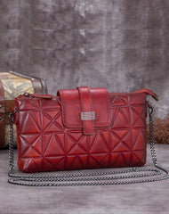 Red Leather Geometric Womens VIntage Chain Shoulder Bag Side Bag Brown Chain Clutch Purse for Ladies