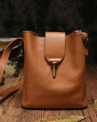 Brown Leather Womens Bucket Shoulder Bag Bucket Side Bag Barrel Shoulder Purse for Ladies