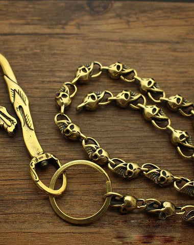 Fashion Brass 18" Mens Skull Key Chain Pants Chain Wallet Chain Motorcycle Wallet Chain for Men