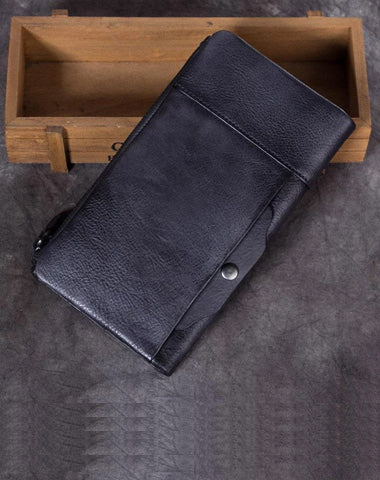 Cool Gray Mens Leather Bifold Long Wallet Vintage Coffee Long Multi Cards Wallet for Men