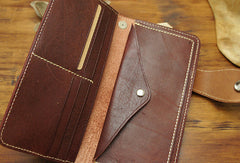 Handmade coffee biker wallet snake skin leather with chain Long wallet purse for men