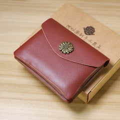 Slim Women Dark Brown Sunflower Leather Card Wallet Minimalist Envelope Card Holder Wallet Coin Wallet For Women