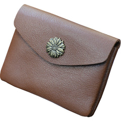Slim Women Light Brown Sunflower Leather Card Wallet Minimalist Envelope Card Holder Wallet Coin Wallet For Women
