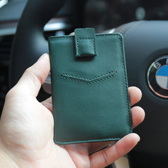 Slim Women Green Vertical Leather Card Wallet Minimalist Card Holder Wallet For Women