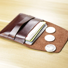 Slim Womens Coffee Leather Card Holder Wallet Vintage Minimalist Card Holders Wallet for Ladies