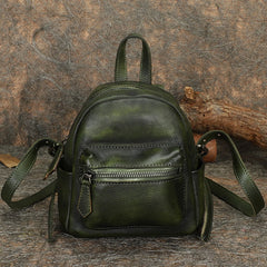 Vintage Green Small Leather Rucksack Womens Mini Leather Backpack Ladies Backpack Purses