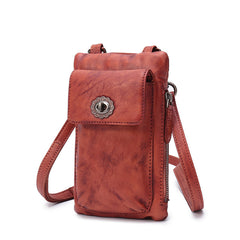 Brown Leather Womens Phone Shoulder Bag Small Vertical Side Bag Handmade Crossbody Purse for Ladies