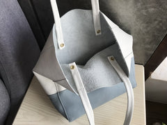 Stylish Womens White Blue Leather Tote Bag Two Colors Tote Purse White Shoulder Tote Shopper For Women